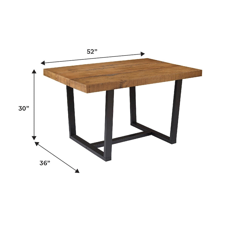 Table à manger en pin massif patiné, piètement tréteaux, bois issu de forêts gérées durablement