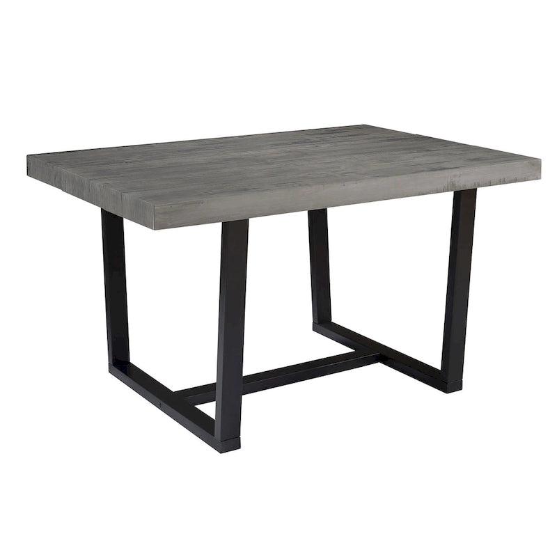 Table à manger en pin massif patiné, piètement tréteaux, bois issu de forêts gérées durablement