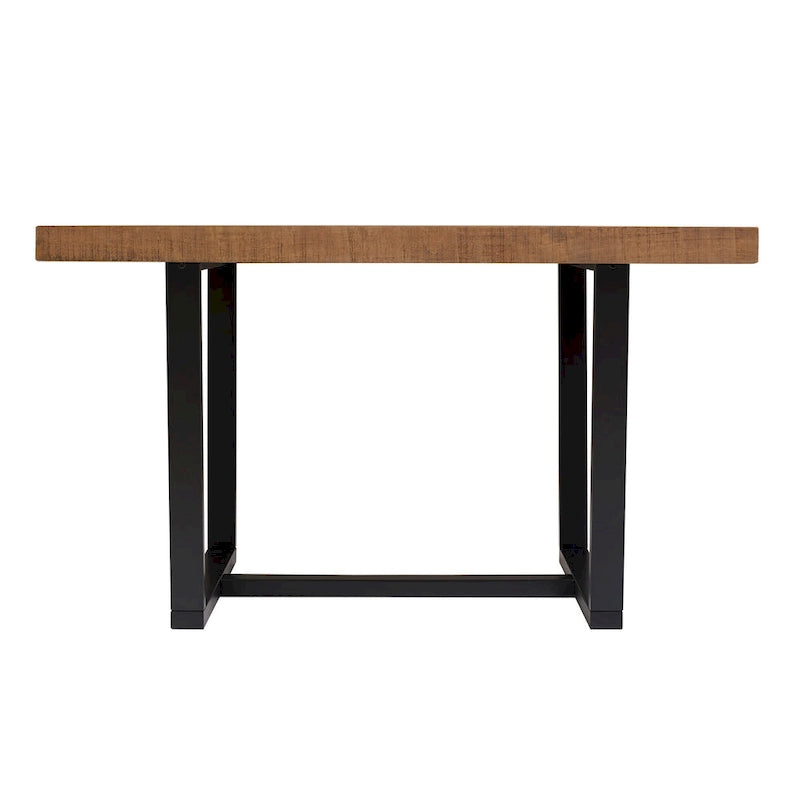 Table à manger en pin massif patiné, piètement tréteaux, bois issu de forêts gérées durablement