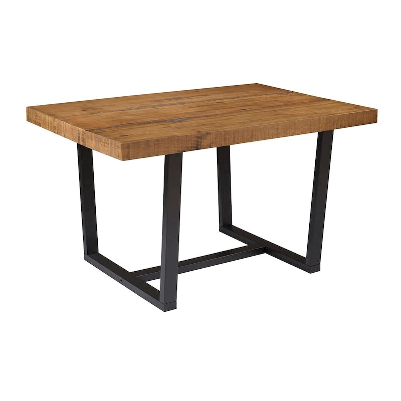 Table à manger en pin massif patiné, piètement tréteaux, bois issu de forêts gérées durablement