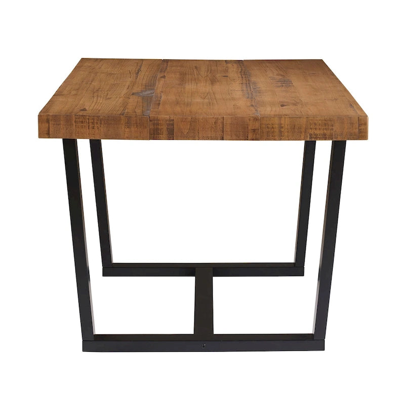 Table à manger en pin massif patiné, piètement tréteaux, bois issu de forêts gérées durablement
