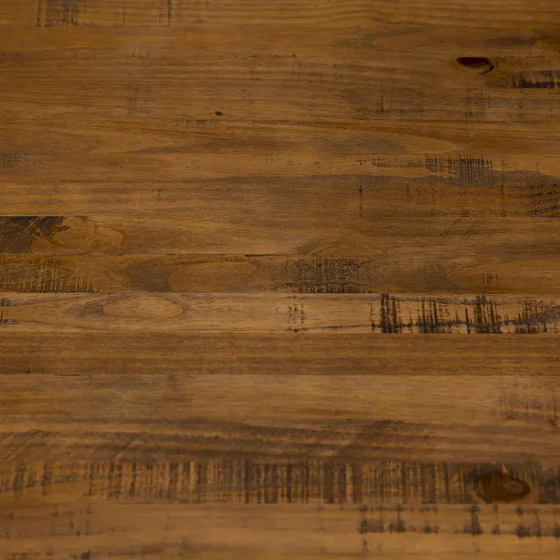 Table à manger en pin massif patiné, piètement tréteaux, bois issu de forêts gérées durablement