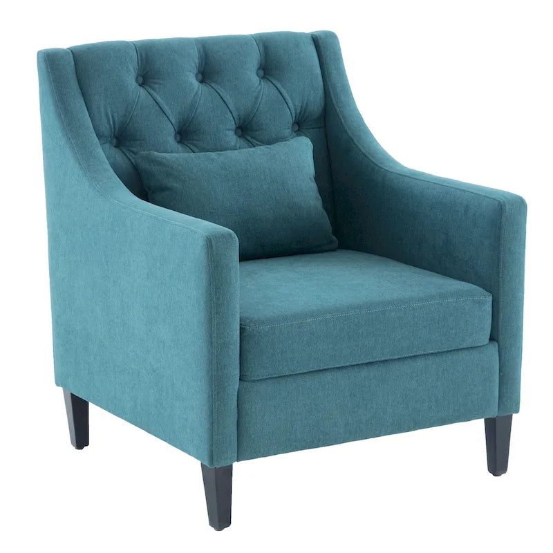 Fauteuil d'appoint capitonné en tissu du milieu du siècle avec pieds en bois certifié FSC et accoudoirs incurvés