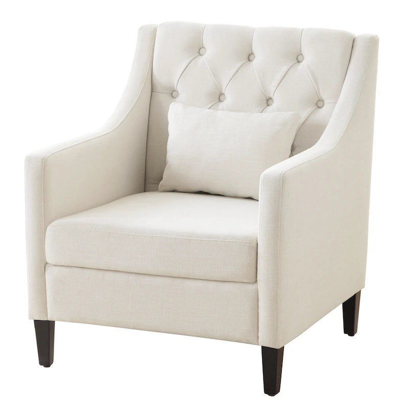 Fauteuil d'appoint capitonné en tissu du milieu du siècle avec pieds en bois certifié FSC et accoudoirs incurvés