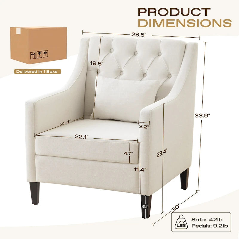 Fauteuil d'appoint capitonné en tissu du milieu du siècle avec pieds en bois certifié FSC et accoudoirs incurvés