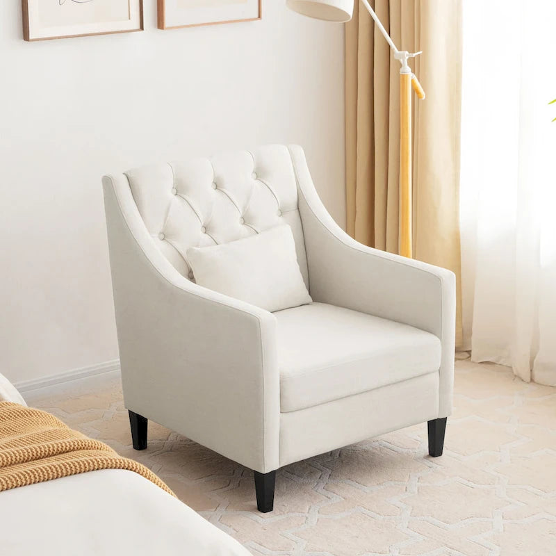 Fauteuil d'appoint capitonné en tissu du milieu du siècle avec pieds en bois certifié FSC et accoudoirs incurvés