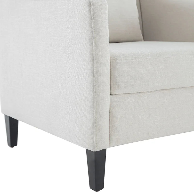 Fauteuil d'appoint capitonné en tissu du milieu du siècle avec pieds en bois certifié FSC et accoudoirs incurvés