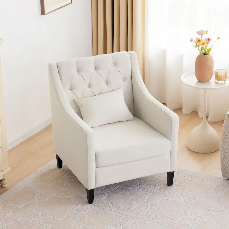 Fauteuil d'appoint capitonné en tissu du milieu du siècle avec pieds en bois certifié FSC et accoudoirs incurvés