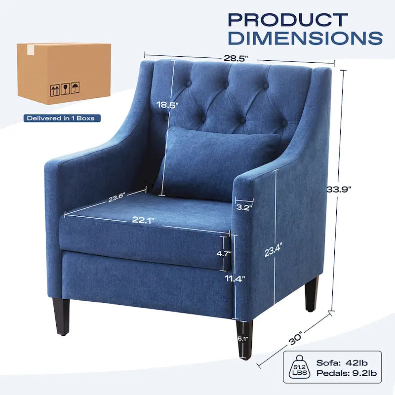 Fauteuil d'appoint capitonné en tissu du milieu du siècle avec pieds en bois certifié FSC et accoudoirs incurvés