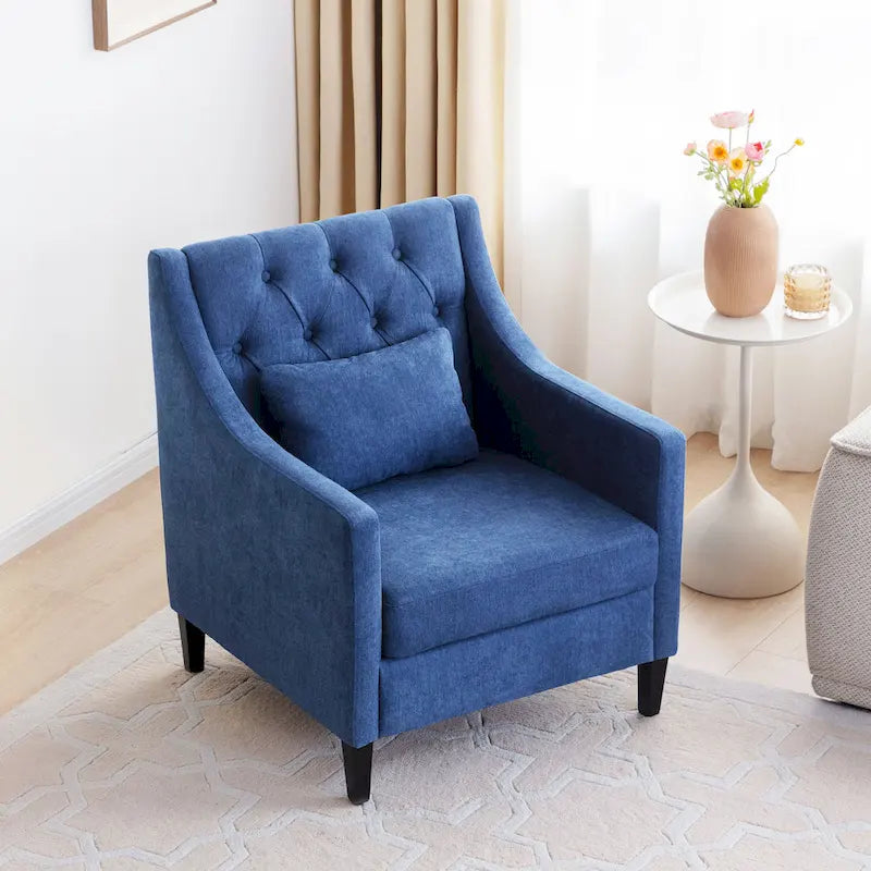 Fauteuil d'appoint capitonné en tissu du milieu du siècle avec pieds en bois certifié FSC et accoudoirs incurvés