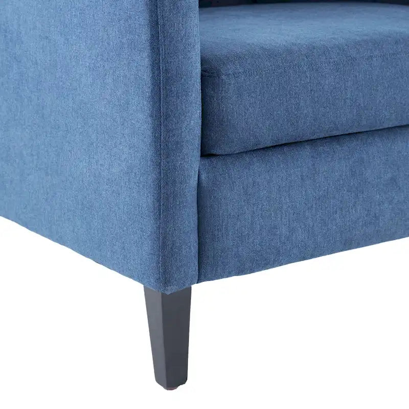 Fauteuil d'appoint capitonné en tissu du milieu du siècle avec pieds en bois certifié FSC et accoudoirs incurvés