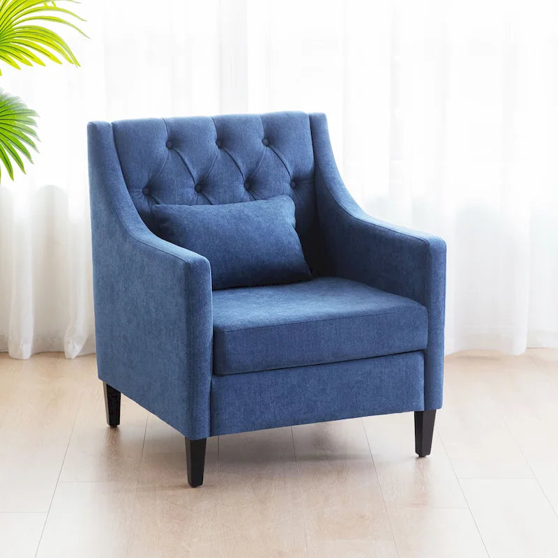 Fauteuil d'appoint capitonné en tissu du milieu du siècle avec pieds en bois certifié FSC et accoudoirs incurvés
