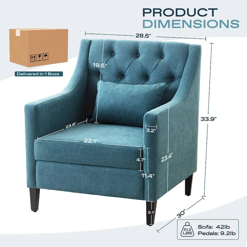 Fauteuil d'appoint capitonné en tissu du milieu du siècle avec pieds en bois certifié FSC et accoudoirs incurvés