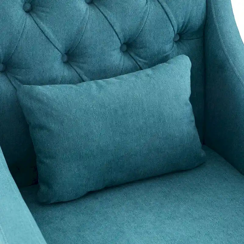 Fauteuil d'appoint capitonné en tissu du milieu du siècle avec pieds en bois certifié FSC et accoudoirs incurvés