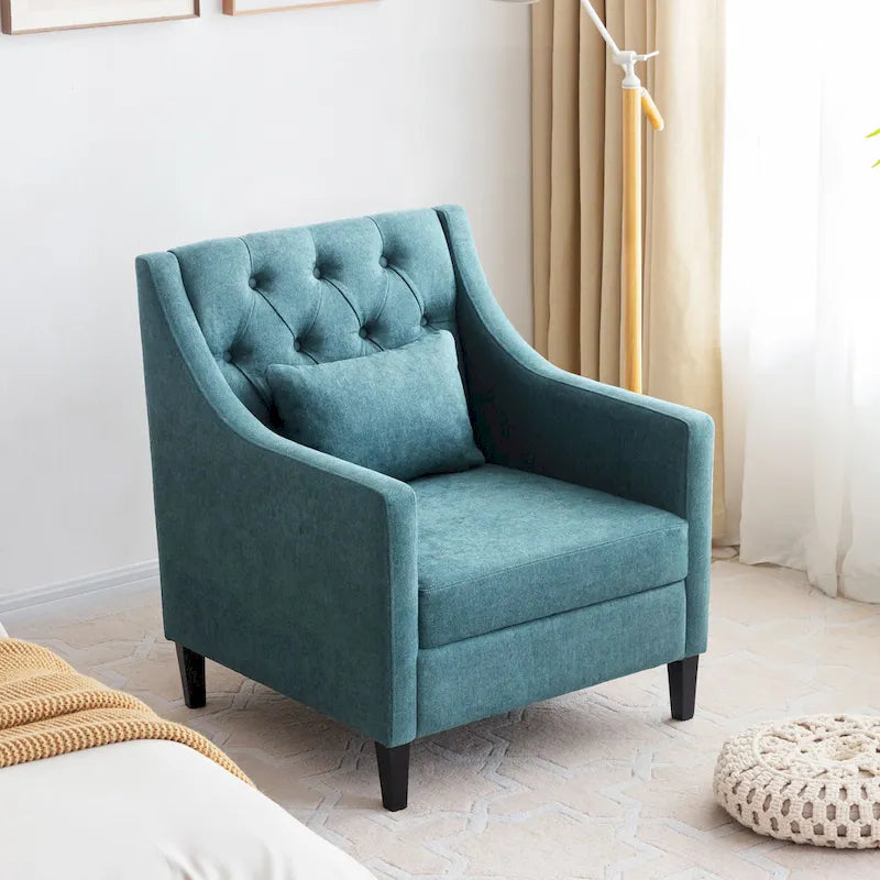 Fauteuil d'appoint capitonné en tissu du milieu du siècle avec pieds en bois certifié FSC et accoudoirs incurvés
