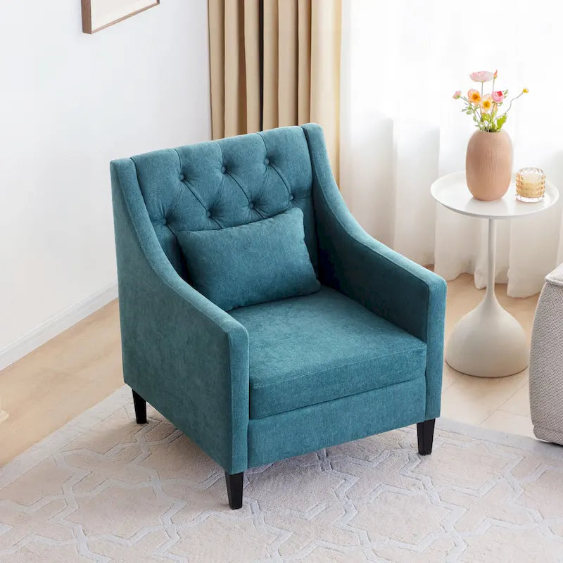 Fauteuil d'appoint capitonné en tissu du milieu du siècle avec pieds en bois certifié FSC et accoudoirs incurvés