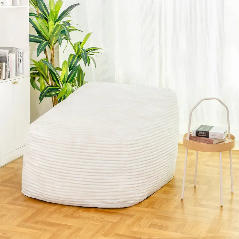 Fauteuil Poire Géant en Fausse Fourrure Rempli de Mousse Haute Résilience à Texture Nervurée