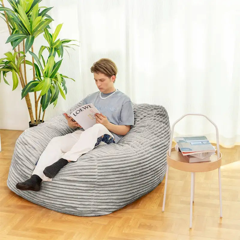 Fauteuil Poire Géant en Fausse Fourrure Rempli de Mousse Haute Résilience à Texture Nervurée