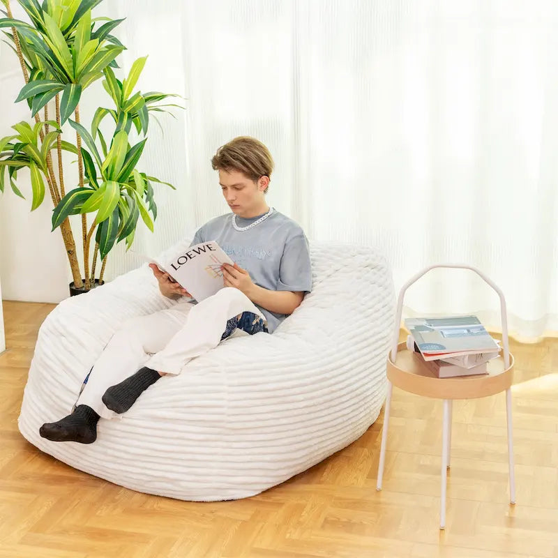 Fauteuil Poire Géant en Fausse Fourrure Rempli de Mousse Haute Résilience à Texture Nervurée