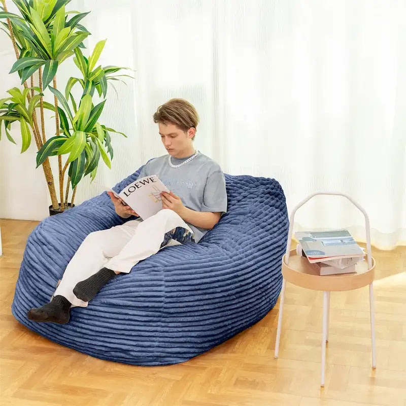 Fauteuil Poire Géant en Fausse Fourrure Rempli de Mousse Haute Résilience à Texture Nervurée