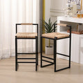 Tabouret de bar à hauteur de comptoir en jacinthe d'eau naturelle tressée et piétement en métal noir