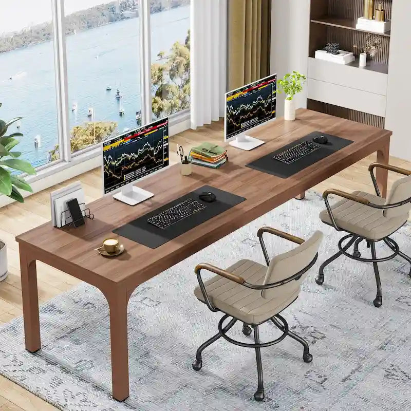 Bureau d'ordinateur extra long deux personnes, plateau en MDF robuste, cadre en métal
