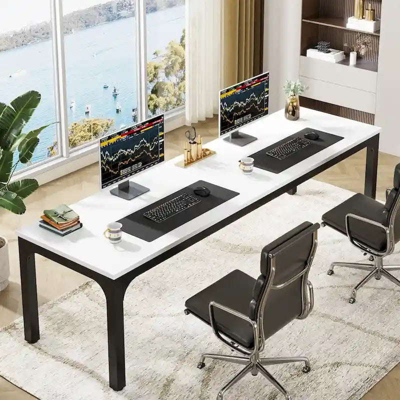 Bureau d'ordinateur extra long deux personnes, plateau en MDF robuste, cadre en métal