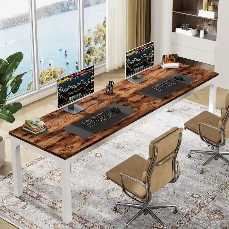 Bureau d'ordinateur extra long deux personnes, plateau en MDF robuste, cadre en métal