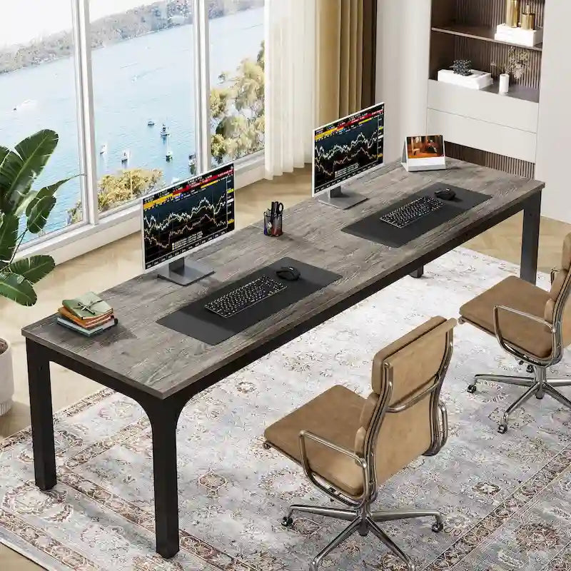 Bureau d'ordinateur extra long deux personnes, plateau en MDF robuste, cadre en métal
