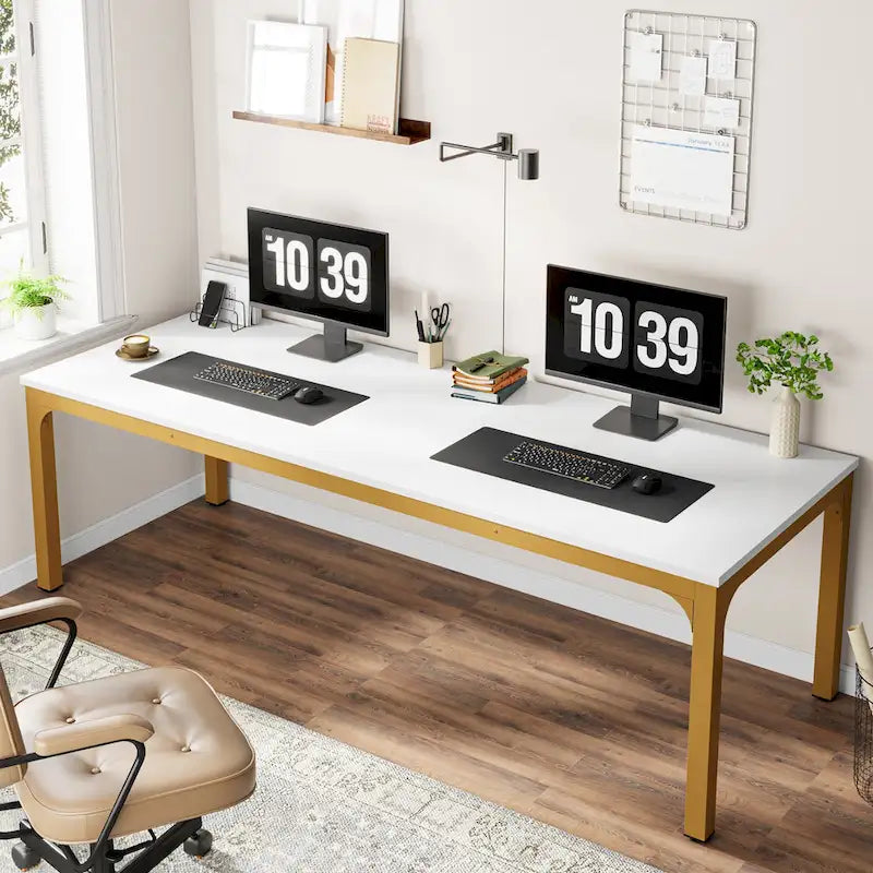 Bureau d'ordinateur extra long deux personnes, plateau en MDF robuste, cadre en métal