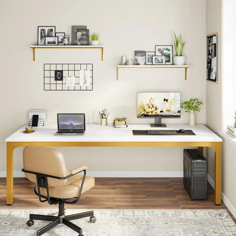 Bureau d'ordinateur extra long deux personnes, plateau en MDF robuste, cadre en métal