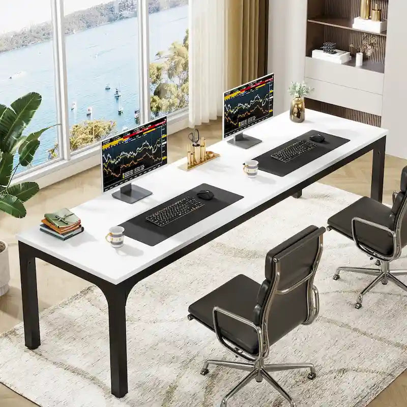 Bureau d'ordinateur extra long deux personnes, plateau en MDF robuste, cadre en métal