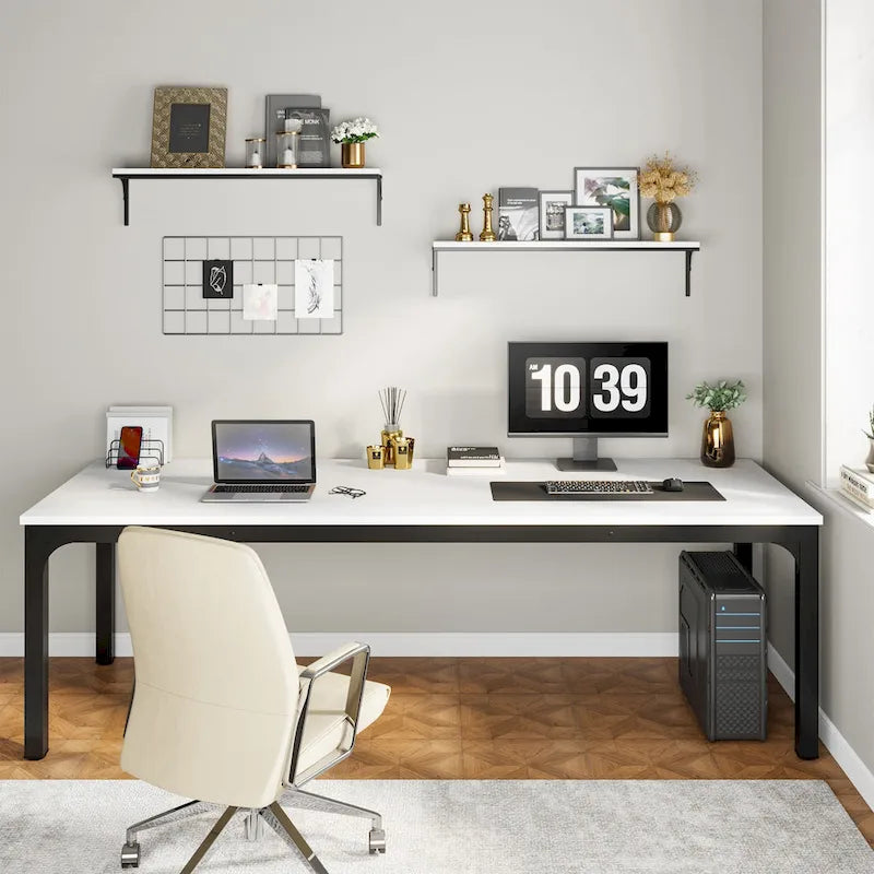 Bureau d'ordinateur extra long deux personnes, plateau en MDF robuste, cadre en métal