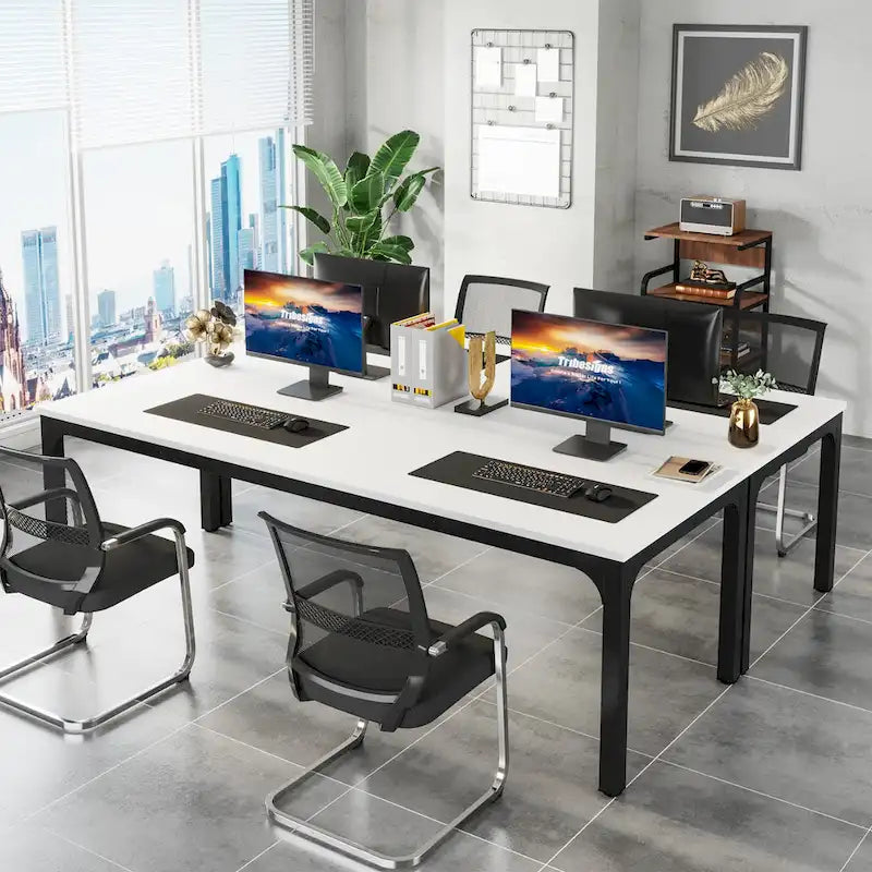 Bureau d'ordinateur extra long deux personnes, plateau en MDF robuste, cadre en métal