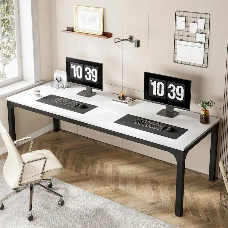 Bureau d'ordinateur extra long deux personnes, plateau en MDF robuste, cadre en métal