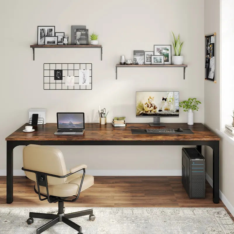 Bureau d'ordinateur extra long deux personnes, plateau en MDF robuste, cadre en métal