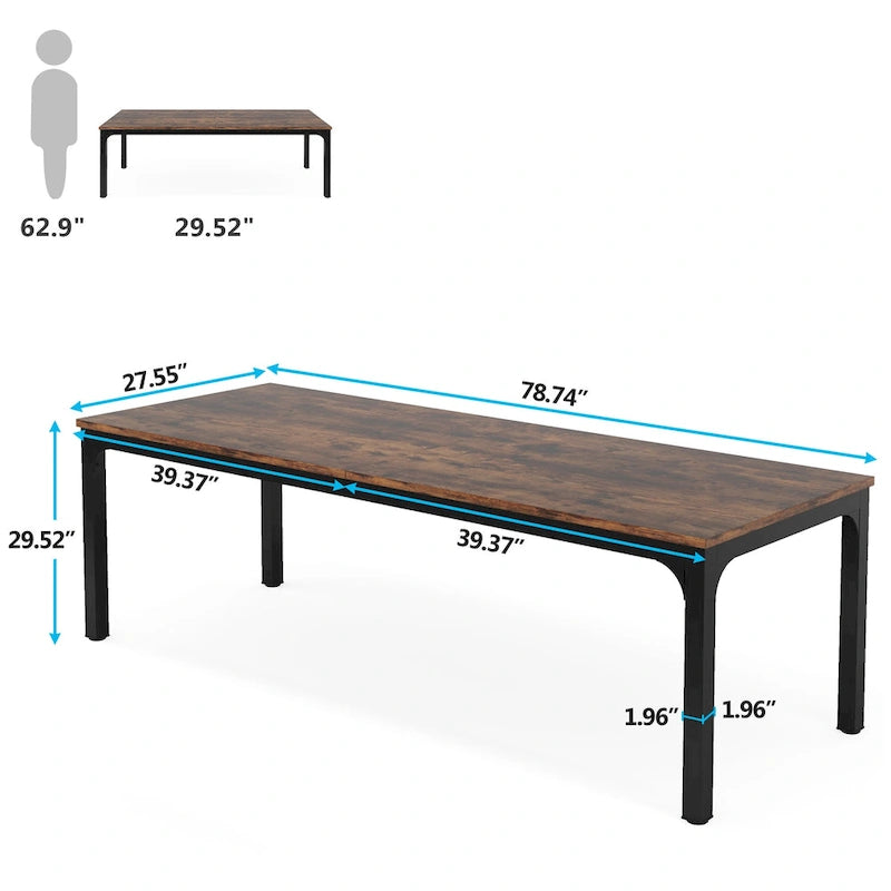 Bureau d'ordinateur extra long deux personnes, plateau en MDF robuste, cadre en métal