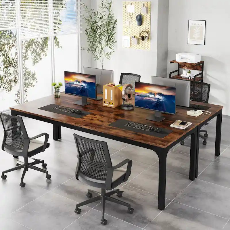 Bureau d'ordinateur extra long deux personnes, plateau en MDF robuste, cadre en métal