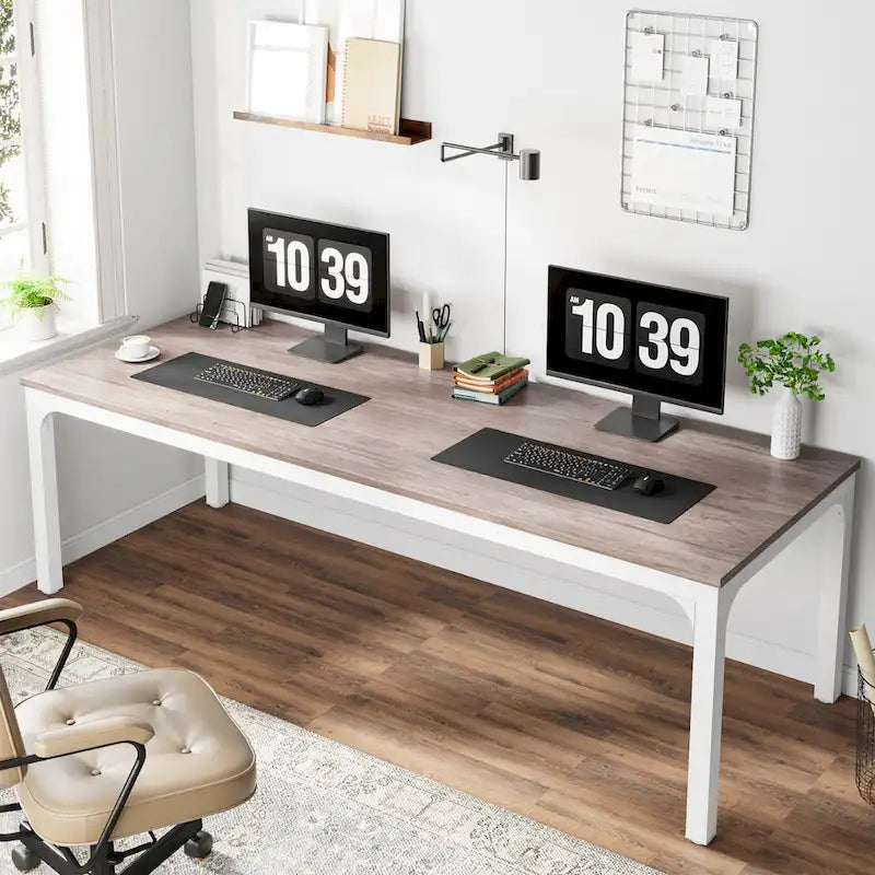 Bureau d'ordinateur extra long deux personnes, plateau en MDF robuste, cadre en métal