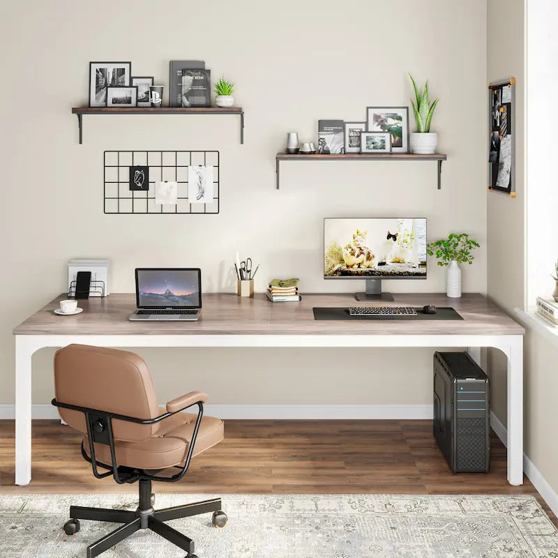 Bureau d'ordinateur extra long deux personnes, plateau en MDF robuste, cadre en métal