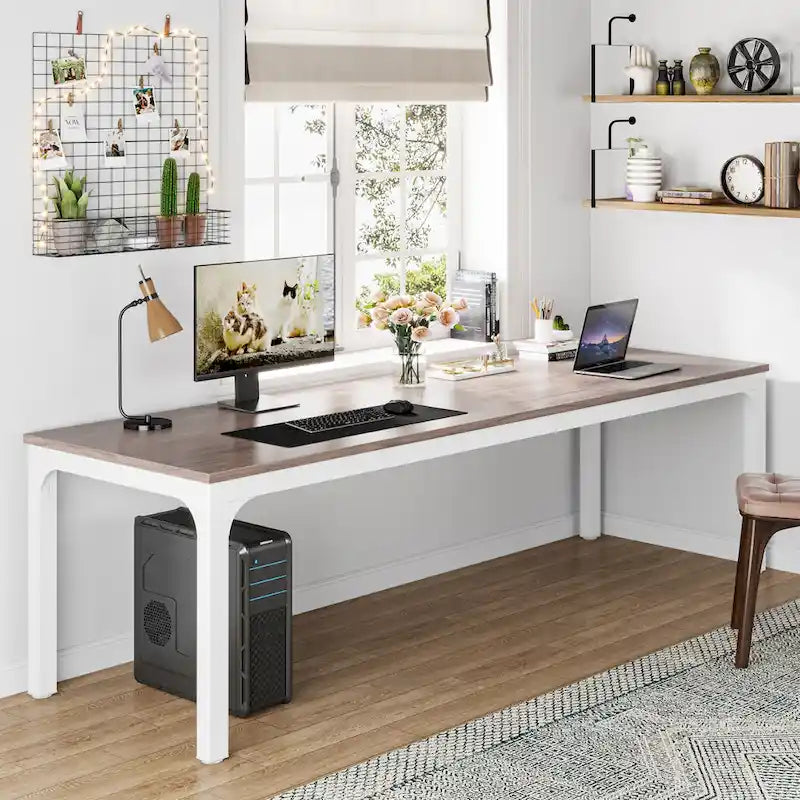 Bureau d'ordinateur extra long deux personnes, plateau en MDF robuste, cadre en métal