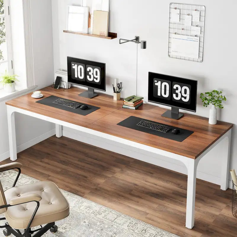 Bureau d'ordinateur extra long deux personnes, plateau en MDF robuste, cadre en métal