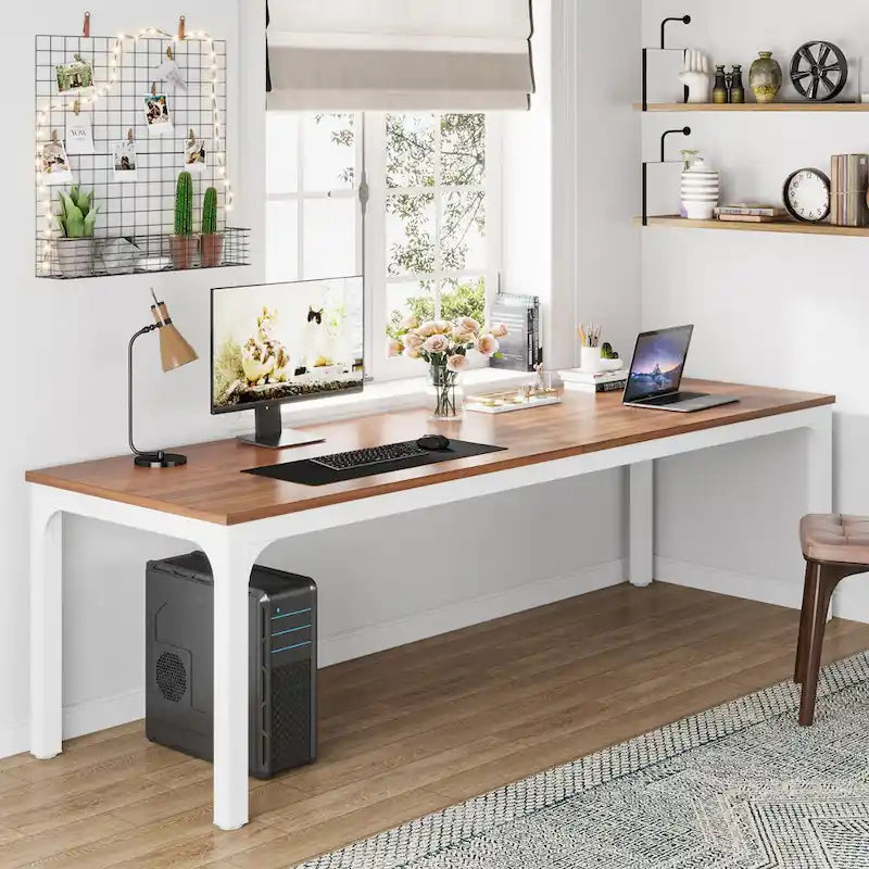Bureau d'ordinateur extra long deux personnes, plateau en MDF robuste, cadre en métal