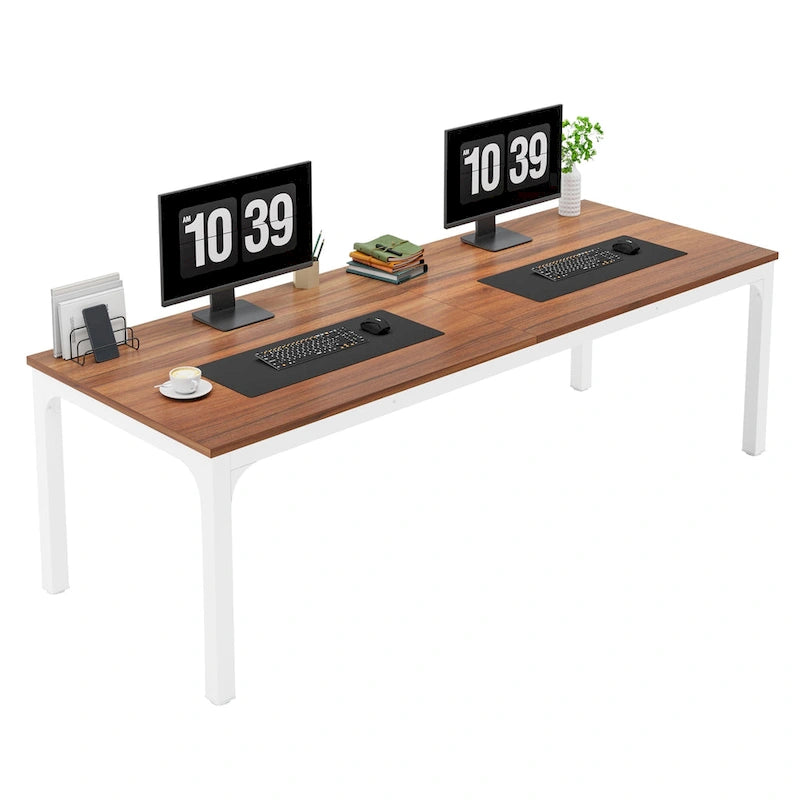Bureau d'ordinateur extra long deux personnes, plateau en MDF robuste, cadre en métal