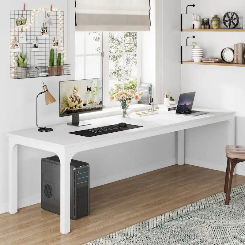 Bureau d'ordinateur extra long deux personnes, plateau en MDF robuste, cadre en métal
