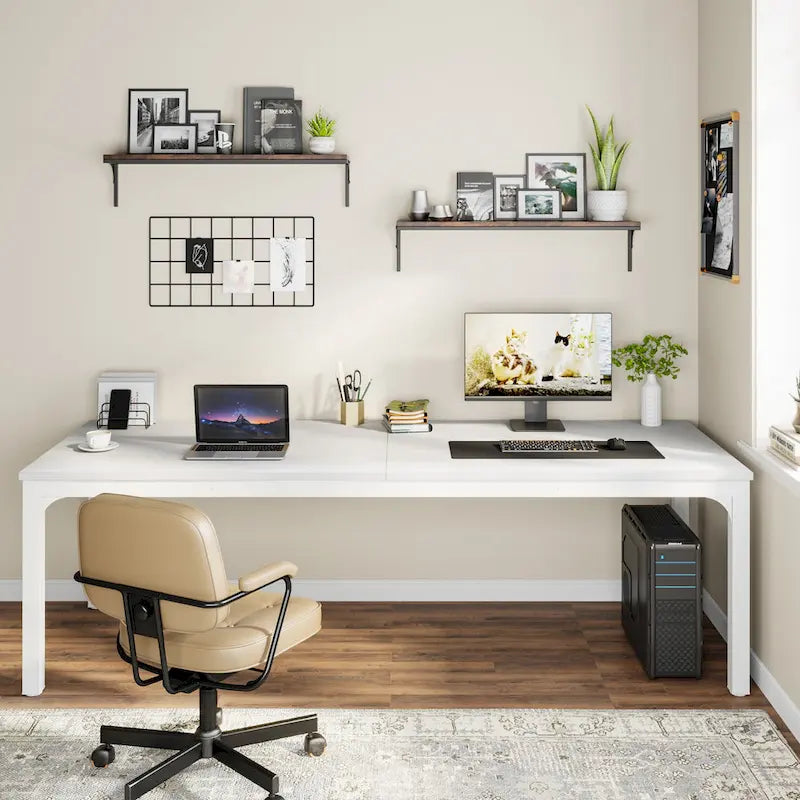 Bureau d'ordinateur extra long deux personnes, plateau en MDF robuste, cadre en métal