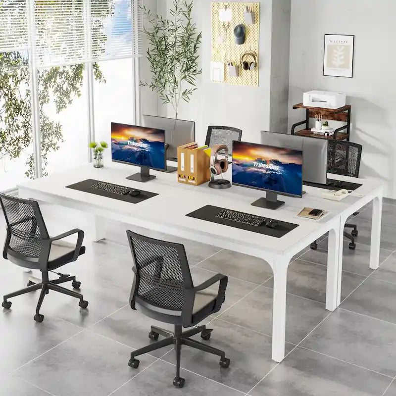 Bureau d'ordinateur extra long deux personnes, plateau en MDF robuste, cadre en métal