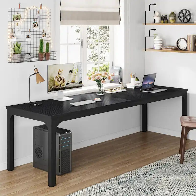 Bureau d'ordinateur extra long deux personnes, plateau en MDF robuste, cadre en métal