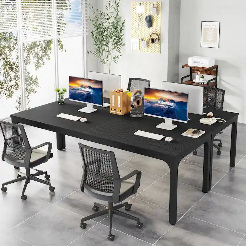 Bureau d'ordinateur extra long deux personnes, plateau en MDF robuste, cadre en métal