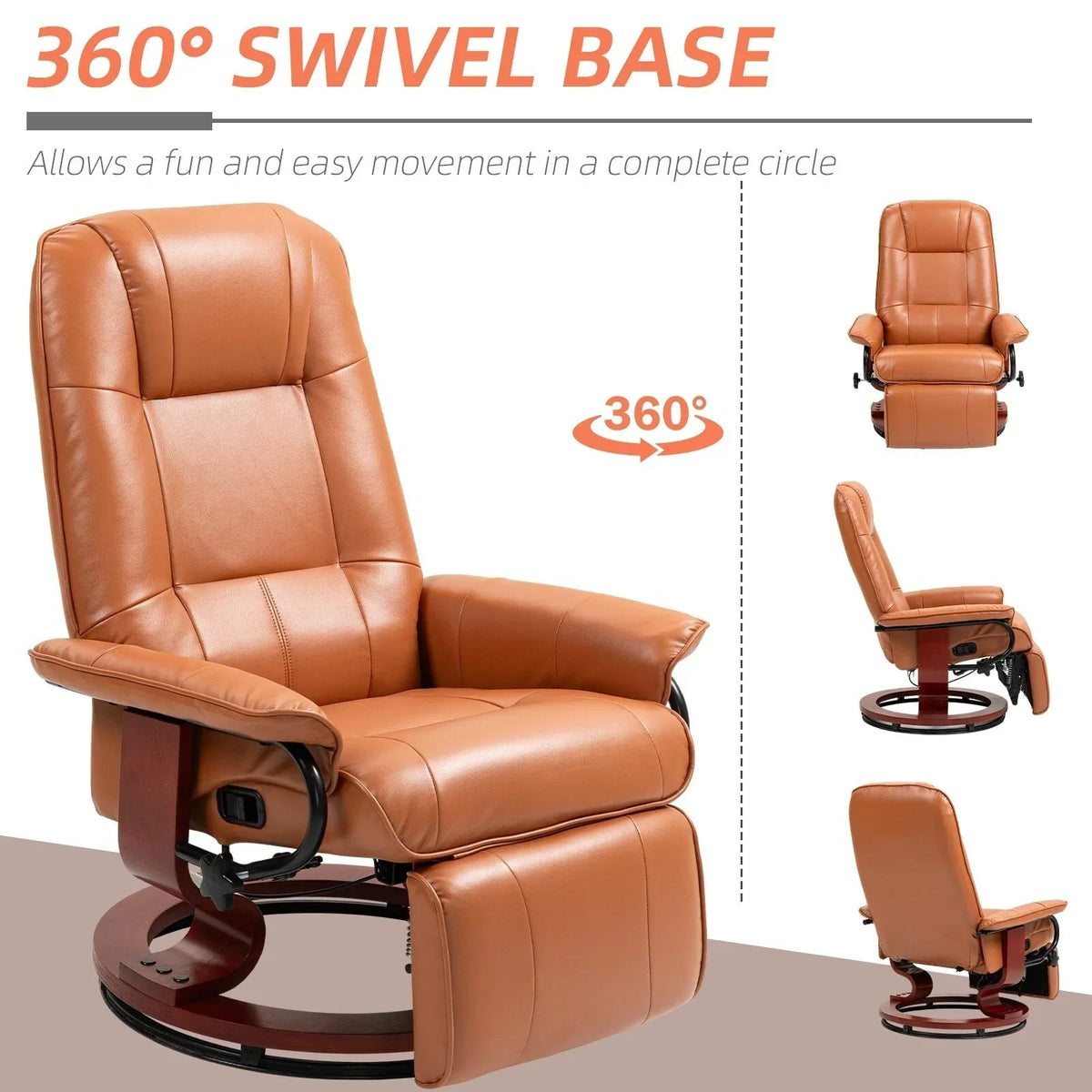 Fauteuil inclinable HomCom en similicuir avec base pivotante manuelle réglable et repose-pieds confortable et relaxant